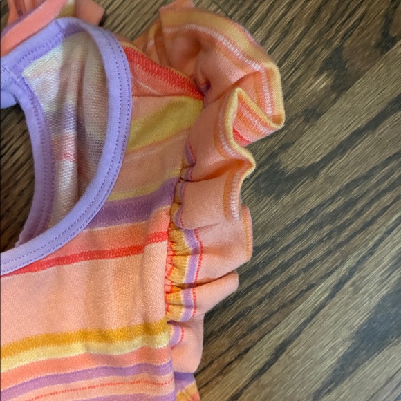 Bonnie Jean size 4 Pastel Striped Dress with Ruffled  shoulders and Keyhole Bow - Picture 7 of 7